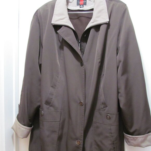 Gallery Womens Coat ~ Zip Out Liner ~ Snap Front ~ Brown & Mushroom Taupe Sz 1X - Picture 1 of 16